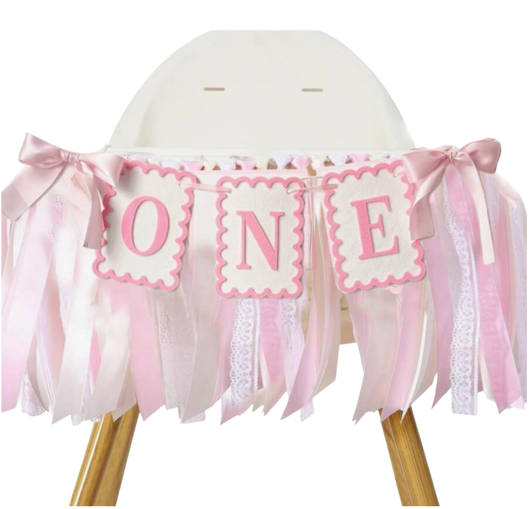 Baby girl “One” Birthday Banner