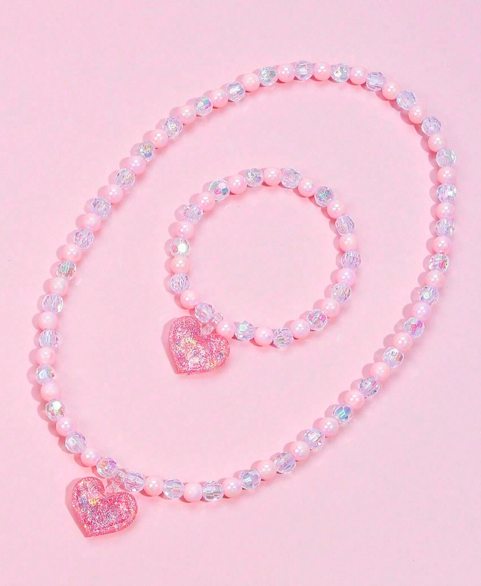 Beaded Heart Necklace and Bracelet Set