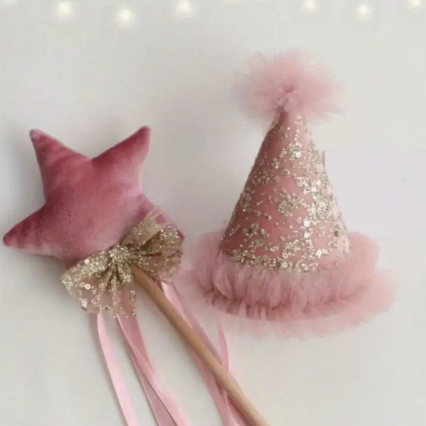 Baby Girl Birthday Hat and Star Wand Set