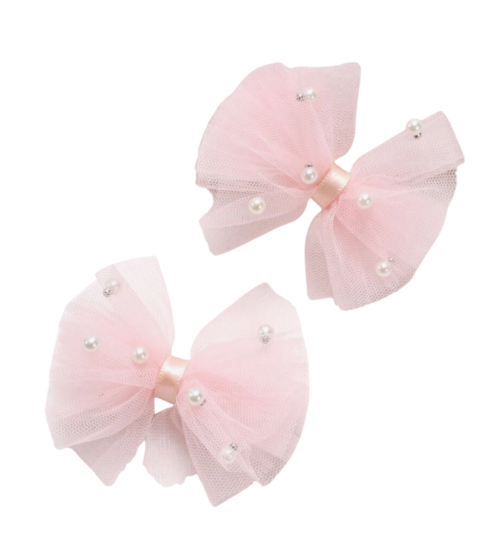 Pearl and Tulle Bow Barrettes