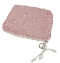 Pink Sequin Pouch with Beaded Pearl Bow Accent