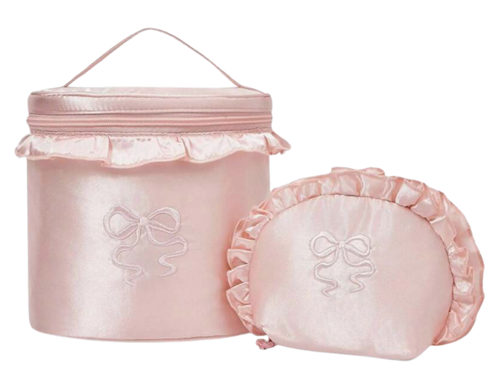 Pink Silky Pouches with Bow Embroidery