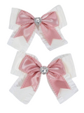 Pink & White Gem Heart Barrette Bows