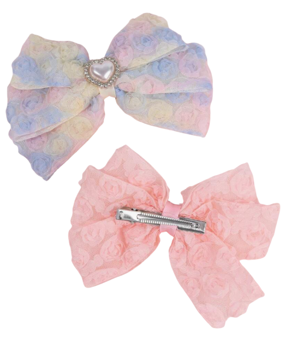 Rosette Pearl Heart Barrettes