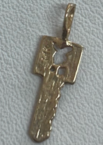 Gold Key Charm with Engraved Bunny